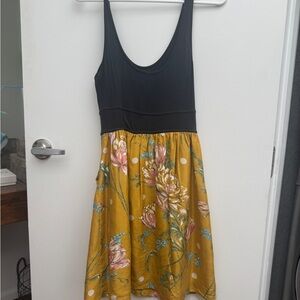 Maeve Black and Mustard Floral Midi Dress